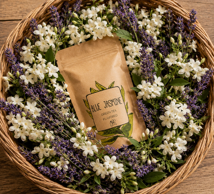 Blue Jasmine Leo Tea – zielona herbata z kwiatami jaśminu i lawendy